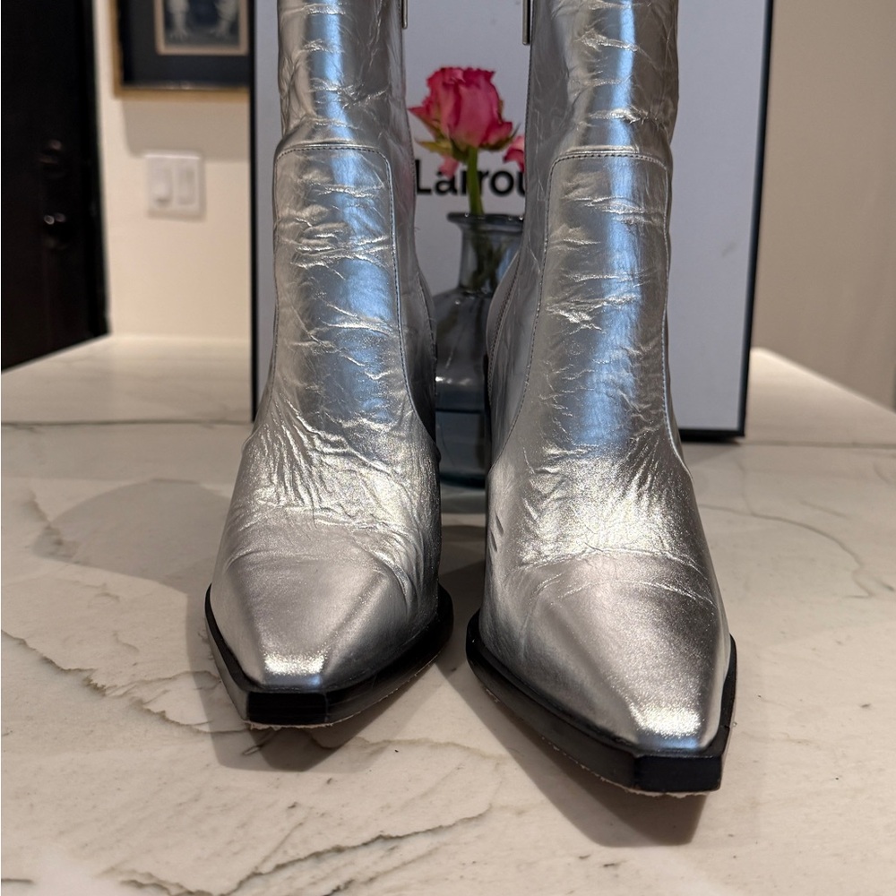 L'Amour Metallic Silver Ankle Booties for Women